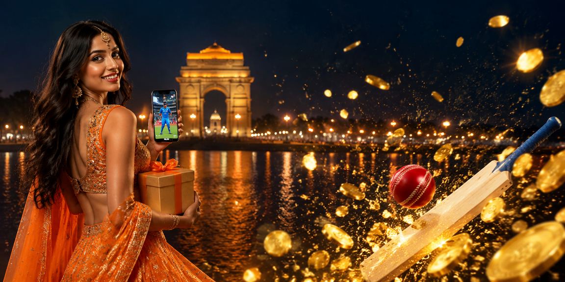 View of India Gate with cricket betting on mobile app in Delhi