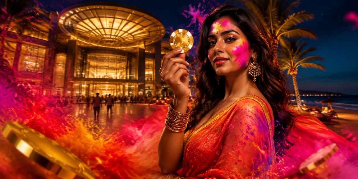 Colourful Holi festival with slot machine in foreground