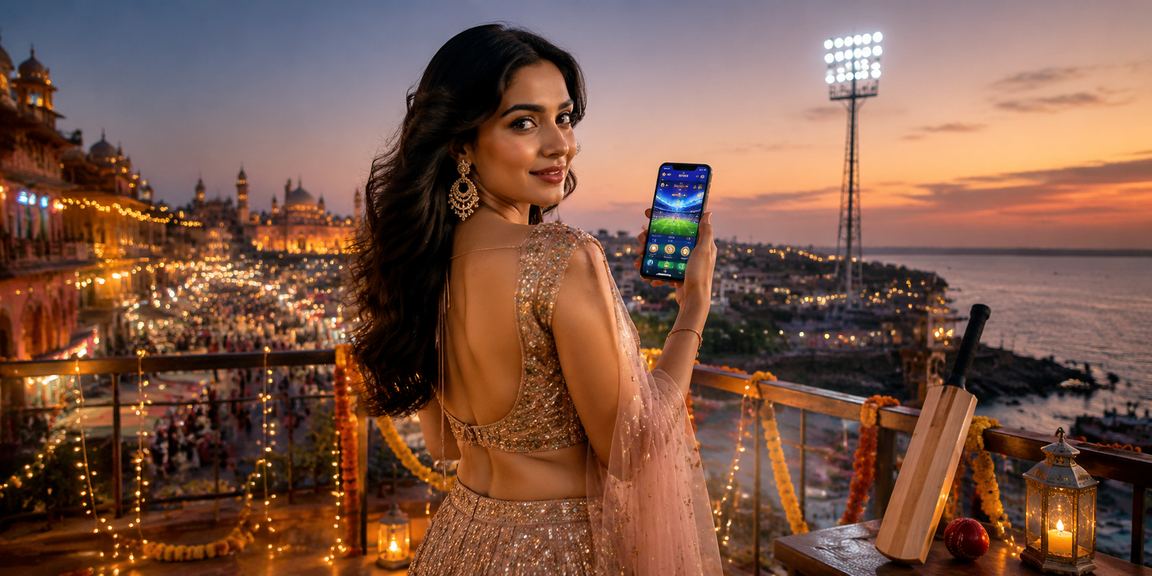 Bollywood-themed online slot game surrounded by casino chips and gold coins