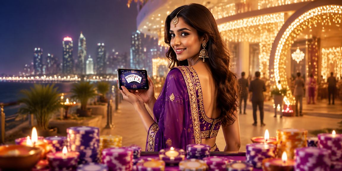 Indian player enjoying poker game during Diwali festival