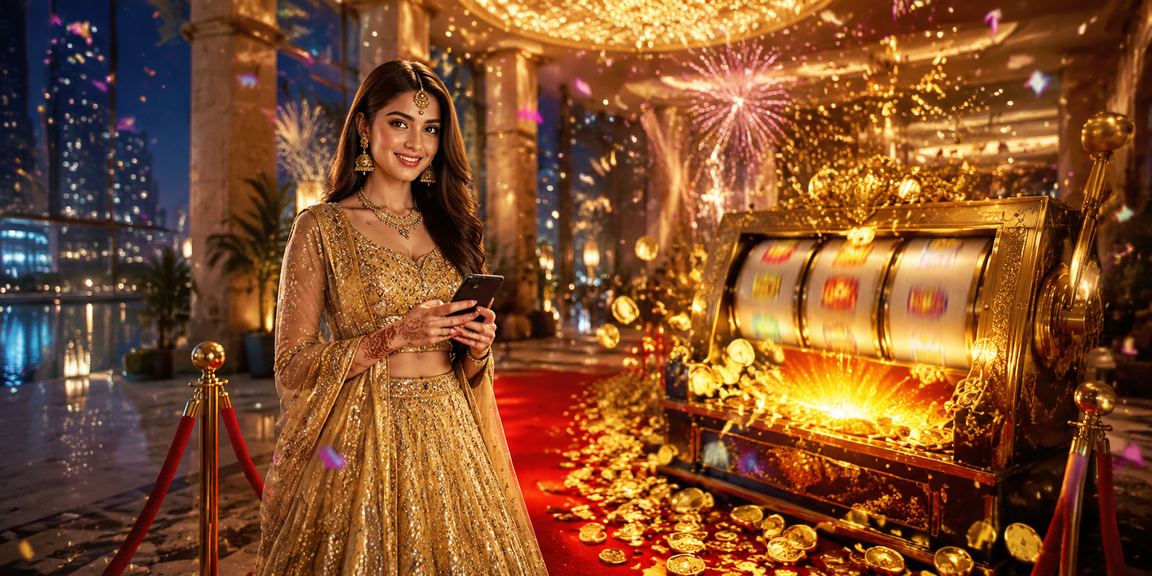 Colorful Indian lehenga themed slot machine with spinning reels